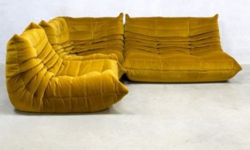 Ensemble 3 fauteuils Togo vue de profil par matelassier tapissier